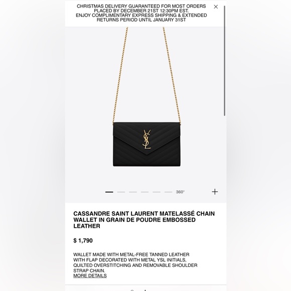 Authentic YSL Cassandre all black envelope flap wallet on chain - Picture 10 of 11